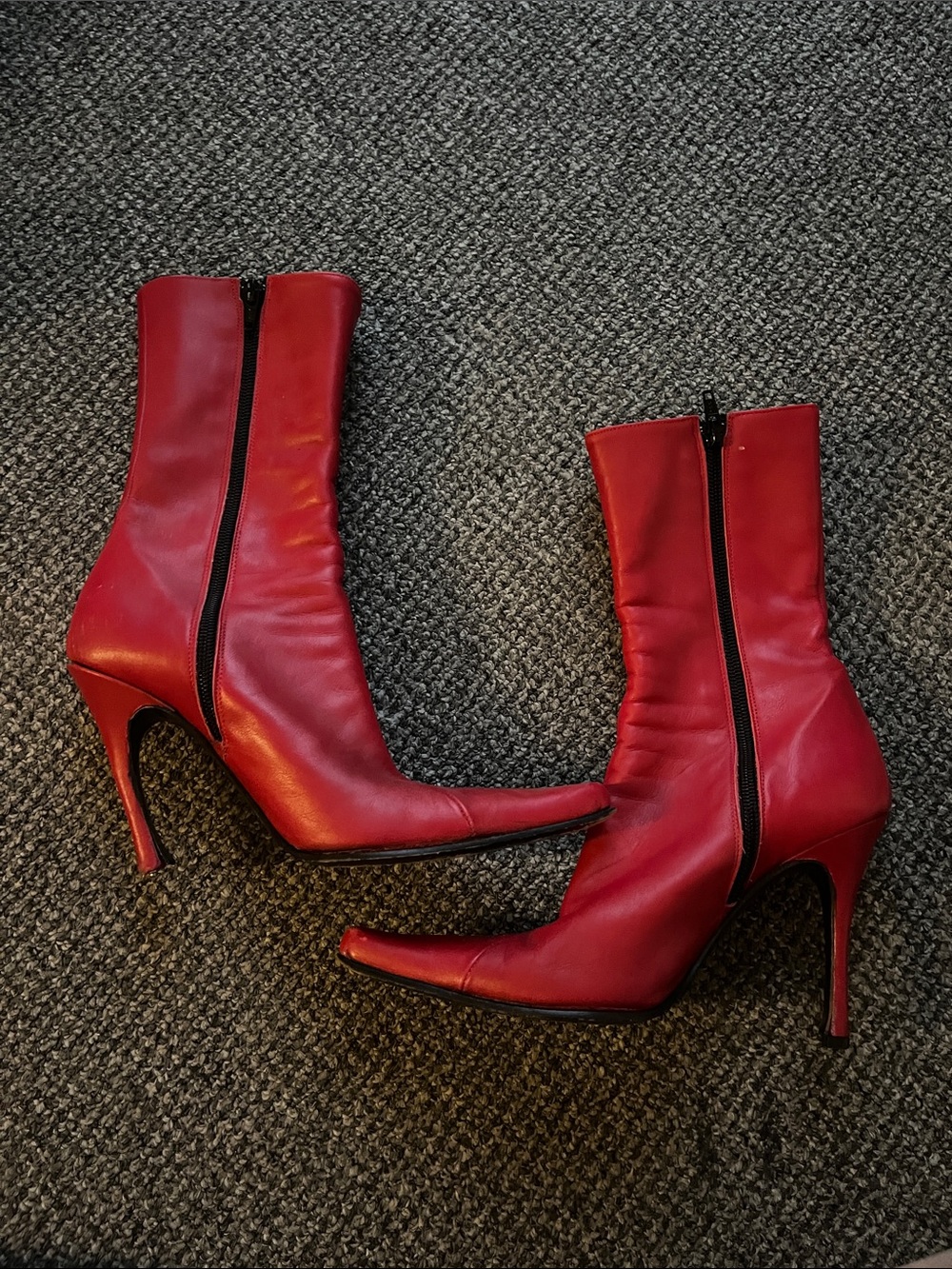 Women's Charles David Red Leather Mid-Calf Stiletto Boots